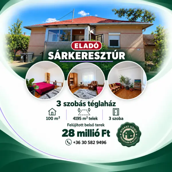 Eladó családi ház, Sárkeresztúr 3 szoba 100 m² 28 M Ft