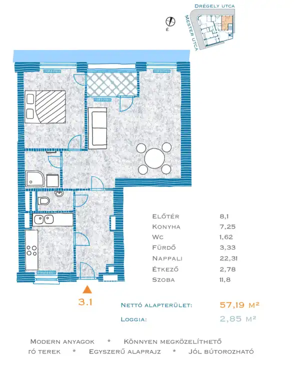 Eladó új építésű téglalakás, Budapest, IX. kerület 2 szoba 57 m² 100.2 M Ft