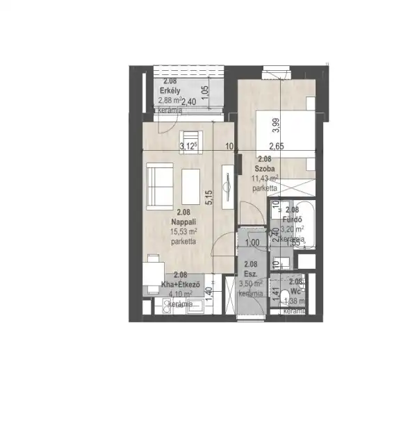 Eladó új építésű téglalakás, Budapest, XIII. kerület 2 szoba 39 m² 75.07 M Ft