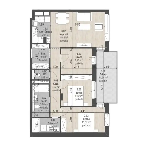 Eladó új építésű téglalakás, Budapest, XIII. kerület 4 szoba 77 m² 145.09 M Ft