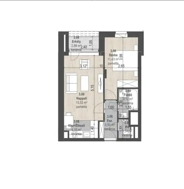 Eladó új építésű téglalakás, Budapest, XIII. kerület 2 szoba 39 m² 76.09 M Ft