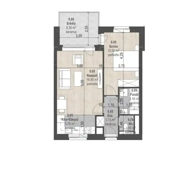 Eladó új építésű téglalakás, Budapest, XIII. kerület 2 szoba 43 m² 91.65 M Ft