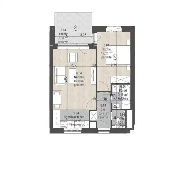 Eladó új építésű téglalakás, Budapest, XIII. kerület 2 szoba 43 m² 91.89 M Ft