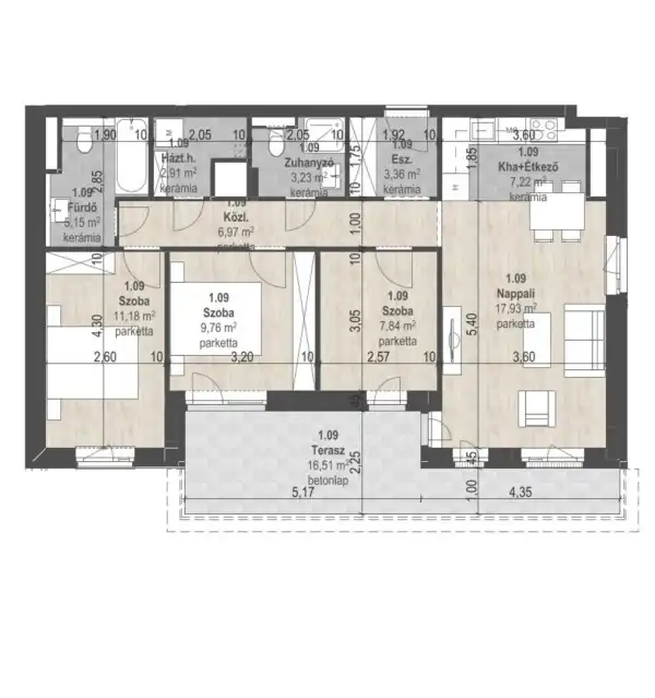 Eladó új építésű téglalakás, Budapest, XIII. kerület 4 szoba 75 m² 142.66 M Ft